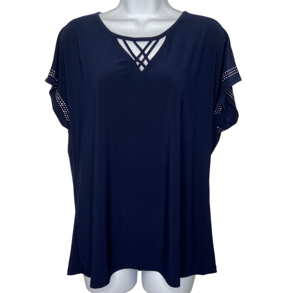 Susan Lawrence Blue Studded Silky Shirt NWT